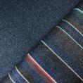 Reversible mottled dark blue wool and cashmere fabric coupon / coloured stripes on dark blue base  3m or 1,50m x 1,50m