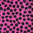 Fuchsia crepe de chine fabric coupon with big black dots 1,50m or 3m x 1,40m