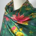 Coupon of green silk satin fabric with flower 1.50m or 3m x 1.40m