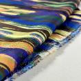 Cotton and silk voile fabric with blue purple yellow on black background 1,50m or 3m x 1,40m