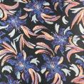 Polyester twill fabric coupon with purple flowers on black background 1,50m or 3m x 1,40m