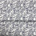 Linen fabric coupon with dark blue pattern on white background 1.50m or 3m x 1.40m