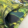 Abstract silk twill fabric coupon in print green leaves 1,50m or 3m x 1,40m