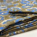 Viscose fabric coupon with blue pattern on brown background 2m or 4m x 1.10m