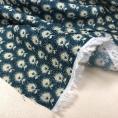 Petrol blue coloured viscose crepe fabric coupon with a delicate beige flower print 1,50m or 3m x 1,40m