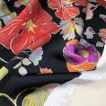 Satin polyester with a multicoloured floral pattern on a black background 1,50m or 3m x 1,40m
