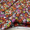 Viscose and linen fabric coupon with red floral prints on navy blue background 3m 1m50 x 1,40m