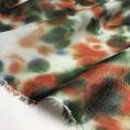 Off-white cotton voile fabric coupon with a green, orange and grey dye blotch print 1,50m or 3m x 1,40m