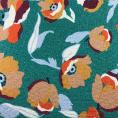 Polyester matted fabric coupon with floral print on emerald green background 1,50m or 3m x 1,40m