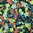 Coupon of lightweight cotton canvas fabric printed with flowery print on black background 1,50m or 3m x 1,40m