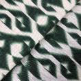 Cream coloured satiny viscose fabric coupon with a dark green ikat print 1,50m or 3m x 1,40m