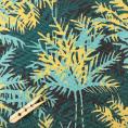 Coupon of Deckchair fabric with multicolored palm tree patterns on green background 3,20m x 0,43m