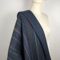 Reversible mottled dark blue wool and cashmere fabric coupon / coloured stripes on dark blue base  3m or 1,50m x 1,50m