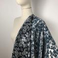 Reversible dark petrol blue/silver polyester jacquard fabric with floral pattern 1.50m or 3m x 1.40m
