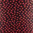 Red polka dot polyester satin fabric coupon on black background 1.50 or 3m x 1.40m
