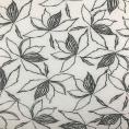 Textured cotton and viscose fabric coupon printed with stylized black flowers on a white background 3m x 1.35m