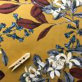 Coupon of viscose satin fabric with flowery patterns on mustard yellow background 1,50m or 3m x 1,40m