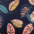 Coupon of polyester jersey fabric printed with large stylized leaves on black background 3m x 1.40m