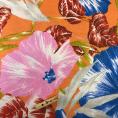 Linen fabric coupon with colourful floral prints on an orange background 3m x 1,40m