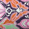 Linen fabric coupon with coloured India style prints on a purple background 3m x 1,40m