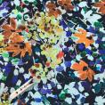 Coupon of viscose and linen canvas fabric with multicolored flowery print on black background 1,50m ou 3m x 1,40m