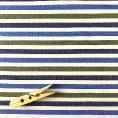 Cotton poplin fabric coupon in blue and green stripes on white background 2m x 1,40m