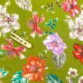 Viscose fabric coupon printed with flowers on a mustard green background 3m x 1,40m