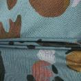 Cotton twill fabric coupon printed with colored flowers on a blue gray background 1,50m or 3m x 1,40m