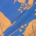 Coupon of viscose voile fabric with orange floral print on blue background 1,50m or 3m x 1,40m