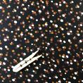 Polyester satin fabric coupon with brown dots on black background 1,50m or 3m x 1,50m