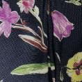 Viscose fabric coupon with purple and pink flowers on a night blue background 1,50m or 3m x 1,40m