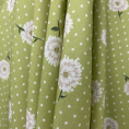 Viscose crepe fabric coupon with a daisy and polka-dot pattern on a lime green background 1,50m or 3m x 1,40m
