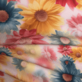 Crêpe polyester fabric coupon with a 1970s multicolored daisy print 1,50 or 3m x 1.40m