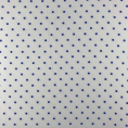 Lightweight polyester fabric coupon with blue polka dots on white background 1.50m or 3m x 1.40m