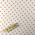 Lightweight polyester fabric coupon with red polka dots on white background 1.50m or 3m x 1,40m