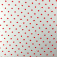 Lightweight polyester fabric coupon with red polka dots on white background 1.50m or 3m x 1,40m