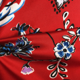Polyester twill fabric coupon printed with blue flowers on a red background 1m50 or 3m x 1.40m