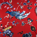 Polyester twill fabric coupon printed with blue flowers on a red background 1m50 or 3m x 1.40m