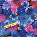 Polyester twill fabric coupon printed with stripes and flowers 1m50 or 3m x 1.40m