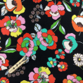 Black silk voile fabric coupon with multicoloured floral print 1,50m ou 3m x 1,40m