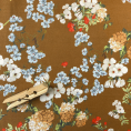 Viscose twill fabric coupon with flowers on brown background 1,50 m or 3m x 1,40m