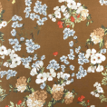 Viscose twill fabric coupon with flowers on brown background 1,50 m or 3m x 1,40m