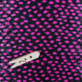 Fabric coupon in polyester satin with fuschia polka dots on a black background 1,50 ou 3m x 1,40m