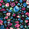 Viscose crepe fabric coupon with floral pattern in shades of blue on black background 3m or 1m50 x 1.40m