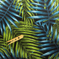 Coupon for deckchair fabric with exotic foliage patterns in shades of green and blue 3.20 x 0.43m