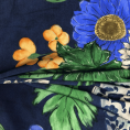 Viscose fabric coupon with vases and flowers, leaves on navy background 1,50m x 1,40m