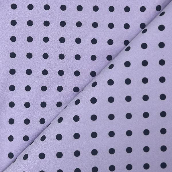Coupon of polyester crepe pastel purple fabric with black point 1.50m or 3m x 1.40m