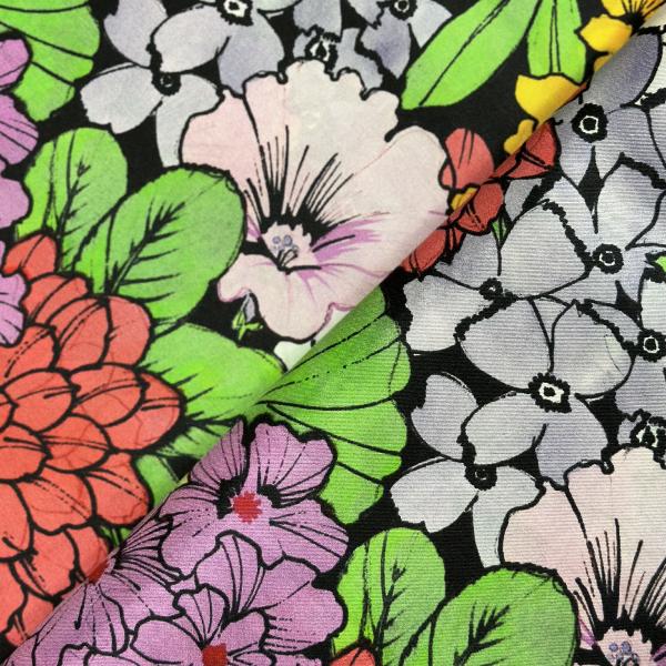 Abstract silk twill fabric coupon in print multicolored flower 1,50m or 3m x 1,40m