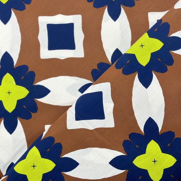 Coupon of cotton fabric with brown pattern, flower pattern 1.50m or 3m x 1.50m