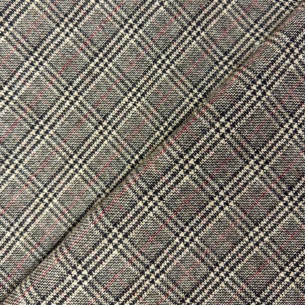 Brown,beige and red wine checkered wool braid fabric coupon 3m x 1,40m